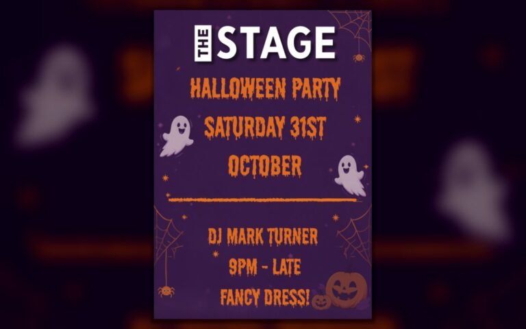 Poster for the Halloween party at The Deeping Stage on Saturday 31 October, with DJ Mark Turner, 9pm until late. Fancy dress.
